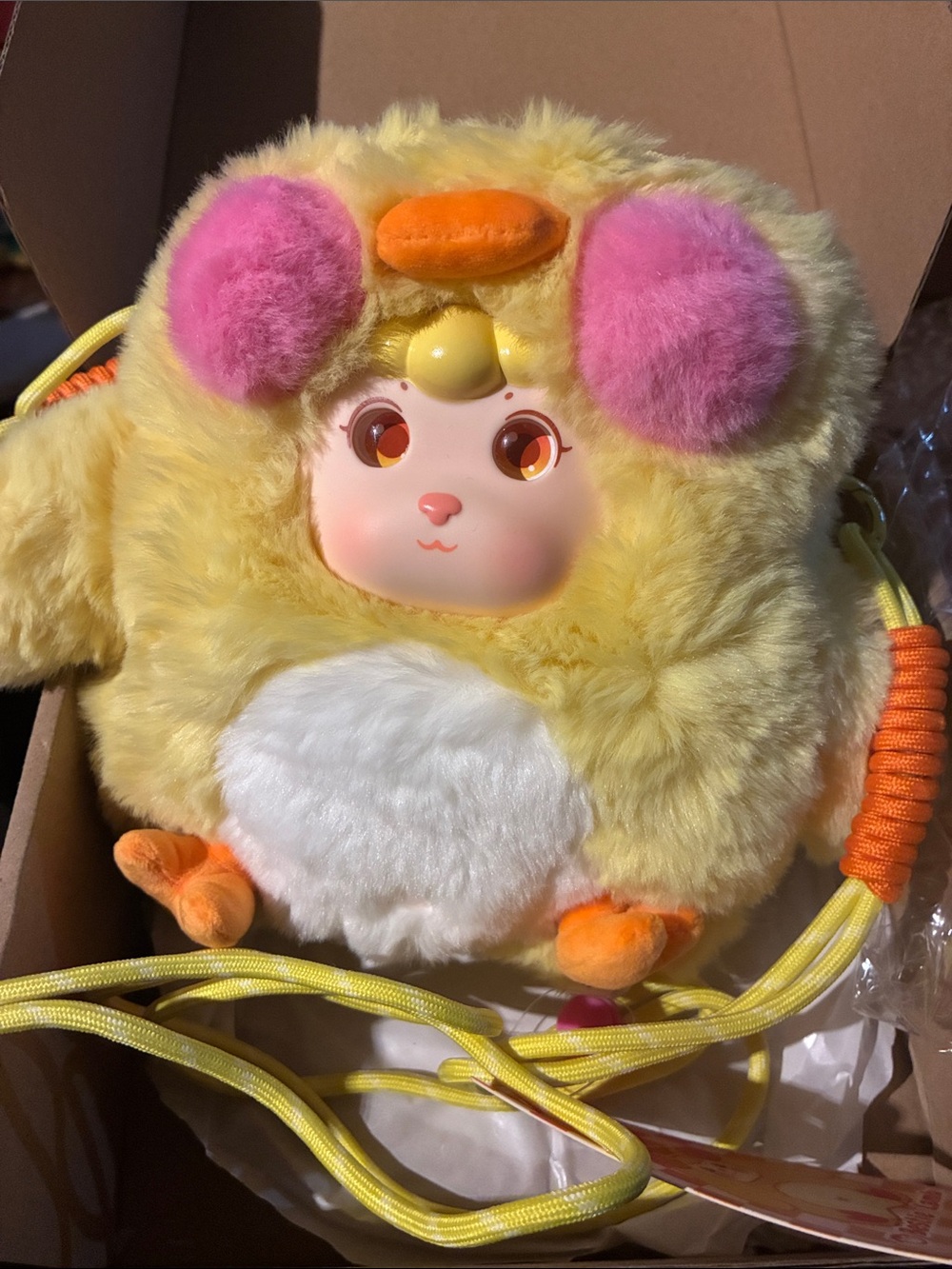 Plush Yellow Chick Crossbody Bag with Pink Ear Accents
